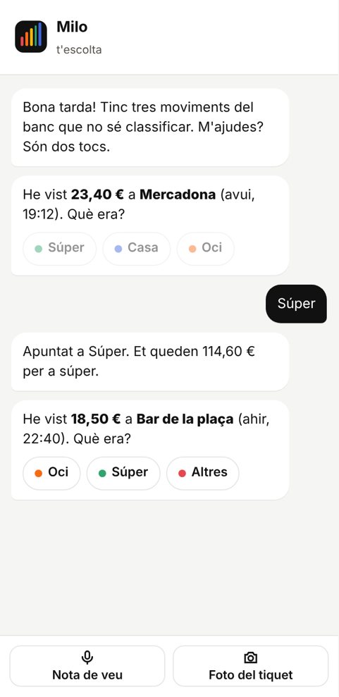 Xat de Milo classificant despeses